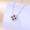 LCB5201款S925银镀18K白金培育红宝四叶草莫桑钻项链/ 彩宝1.2ct 5